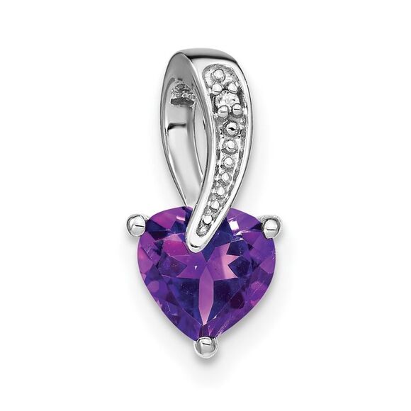 Kazi Luxury 14k White Gold Amethyst and Diamond Heart Pendant